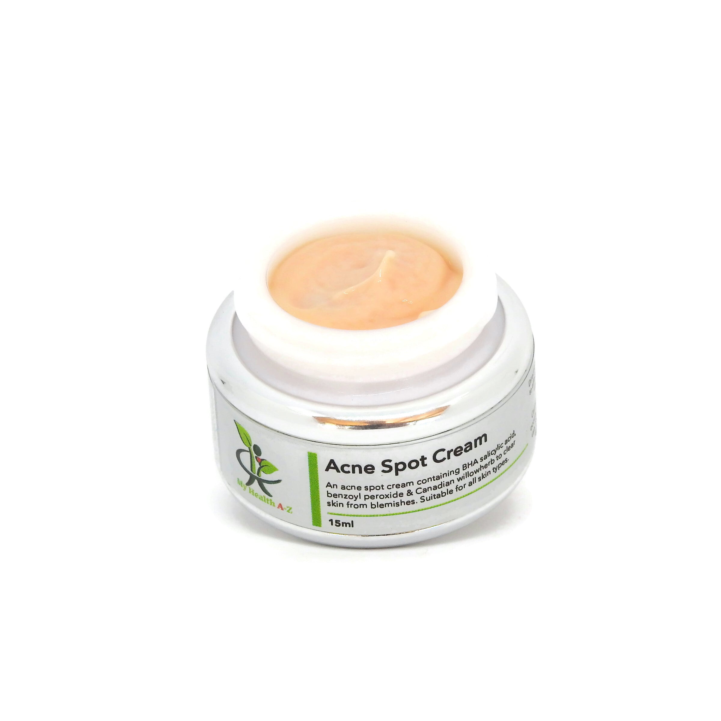 Acne spot cream jar with visible brand on a white background
