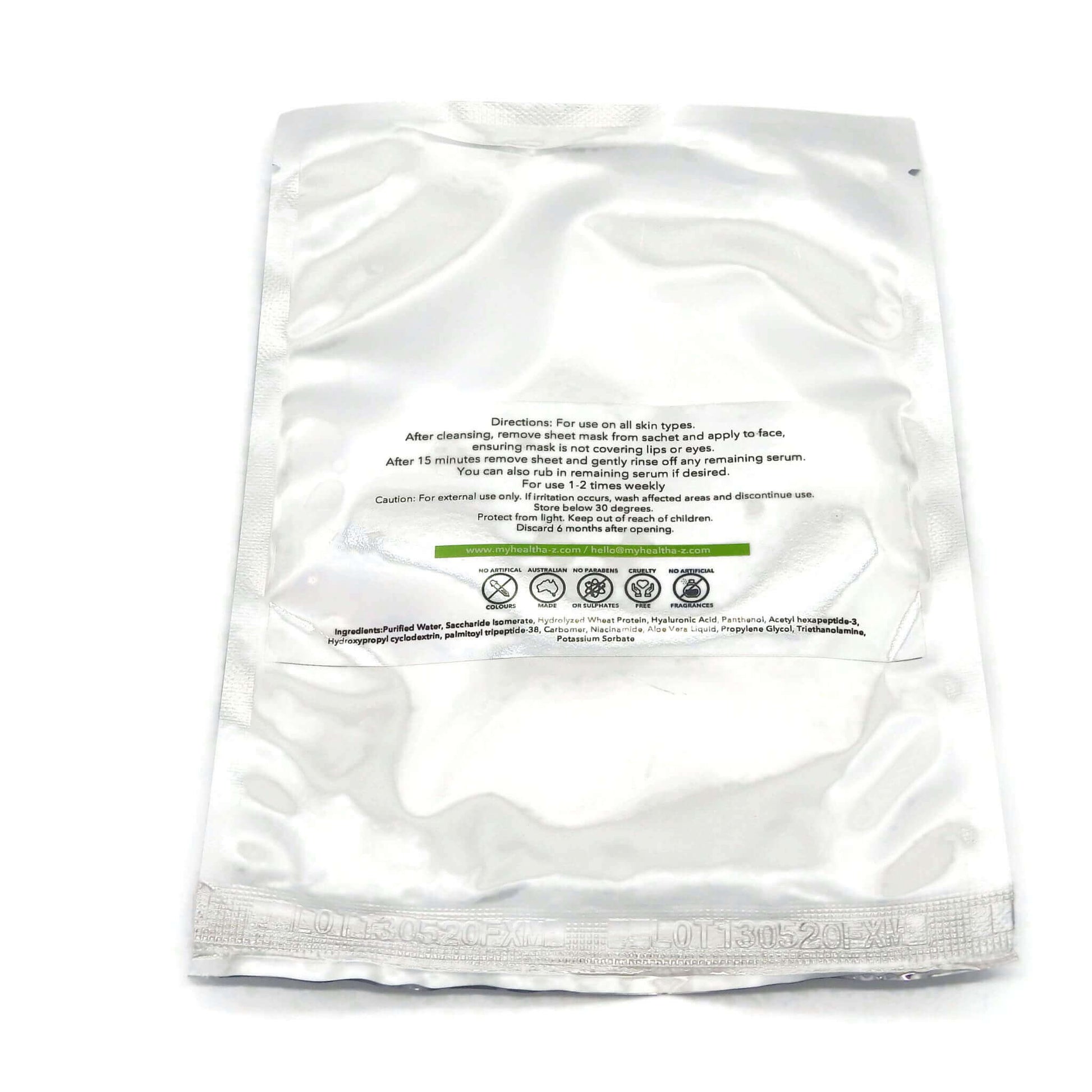 satchel of a anti-ageing sheet mask rear view