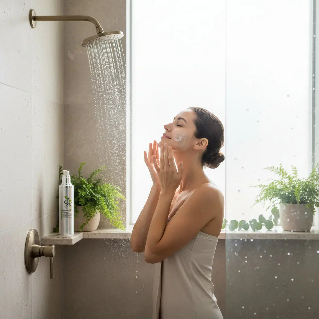 woman washing her face with a gel cleanser from My Health A-Z