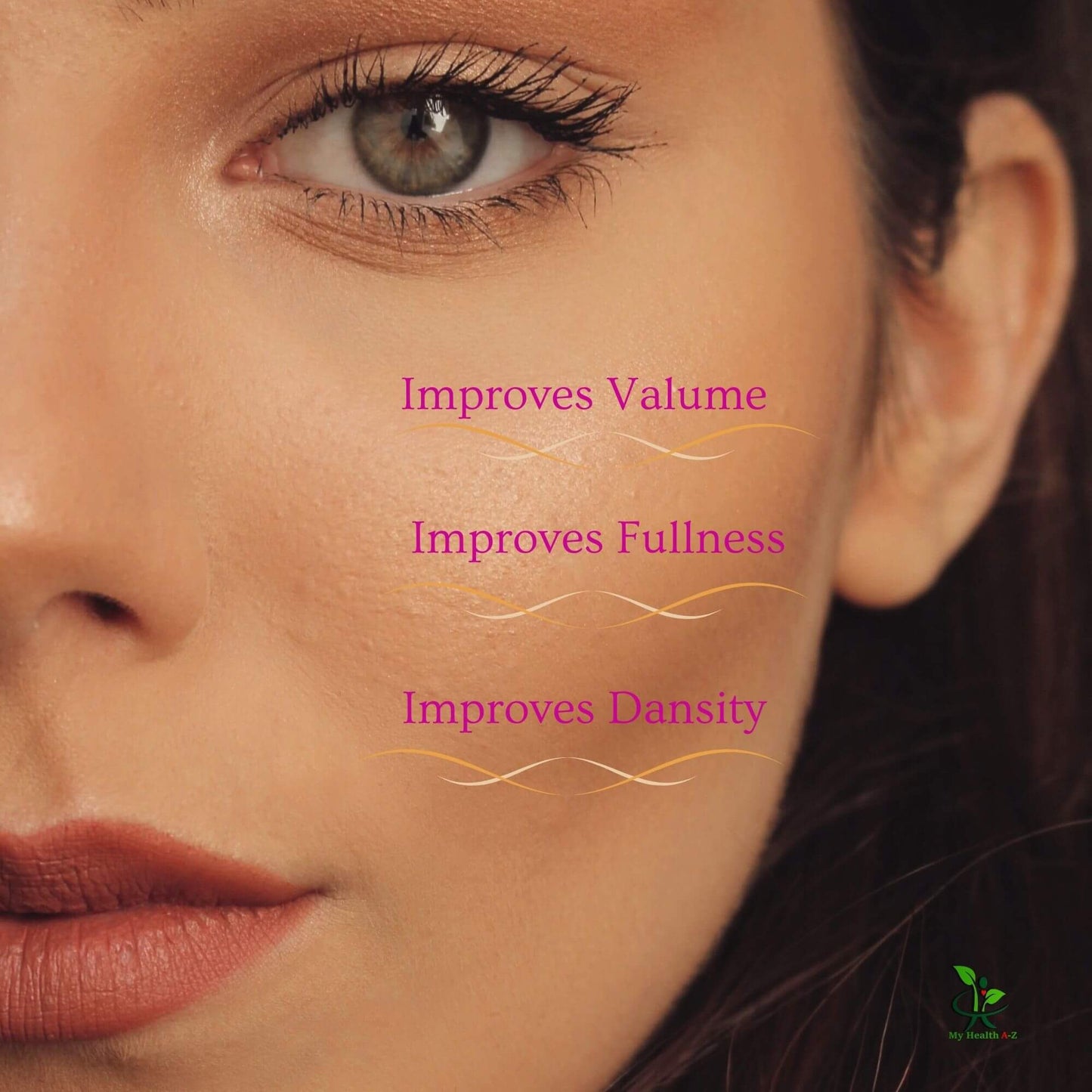 half a woman face showing lashes and wording of improvements