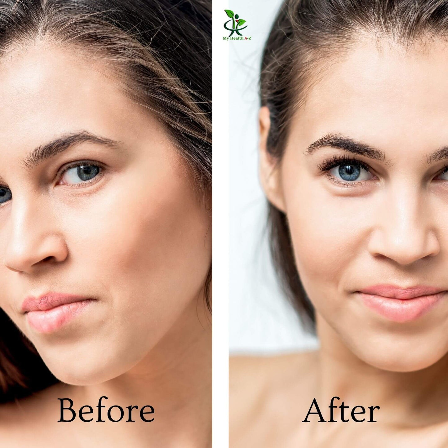 two face of women before and after use of lashes and brows serum