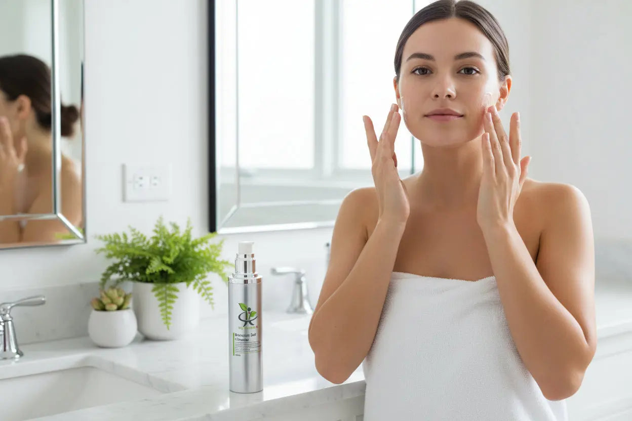 Woman applying Botanical gel Cleanser from My Health A-Z