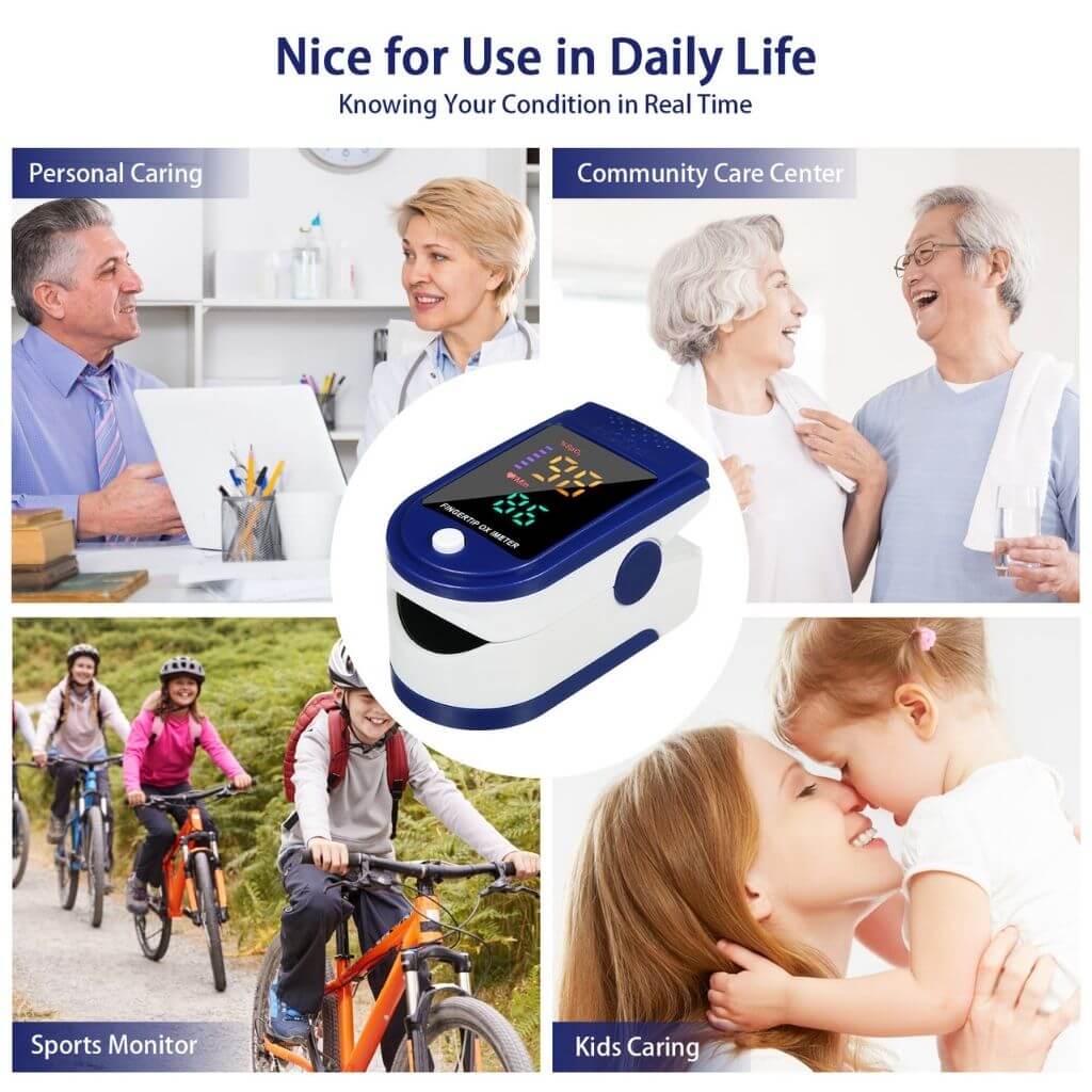 in the middle a pulse oximeter and for images of people useing it
