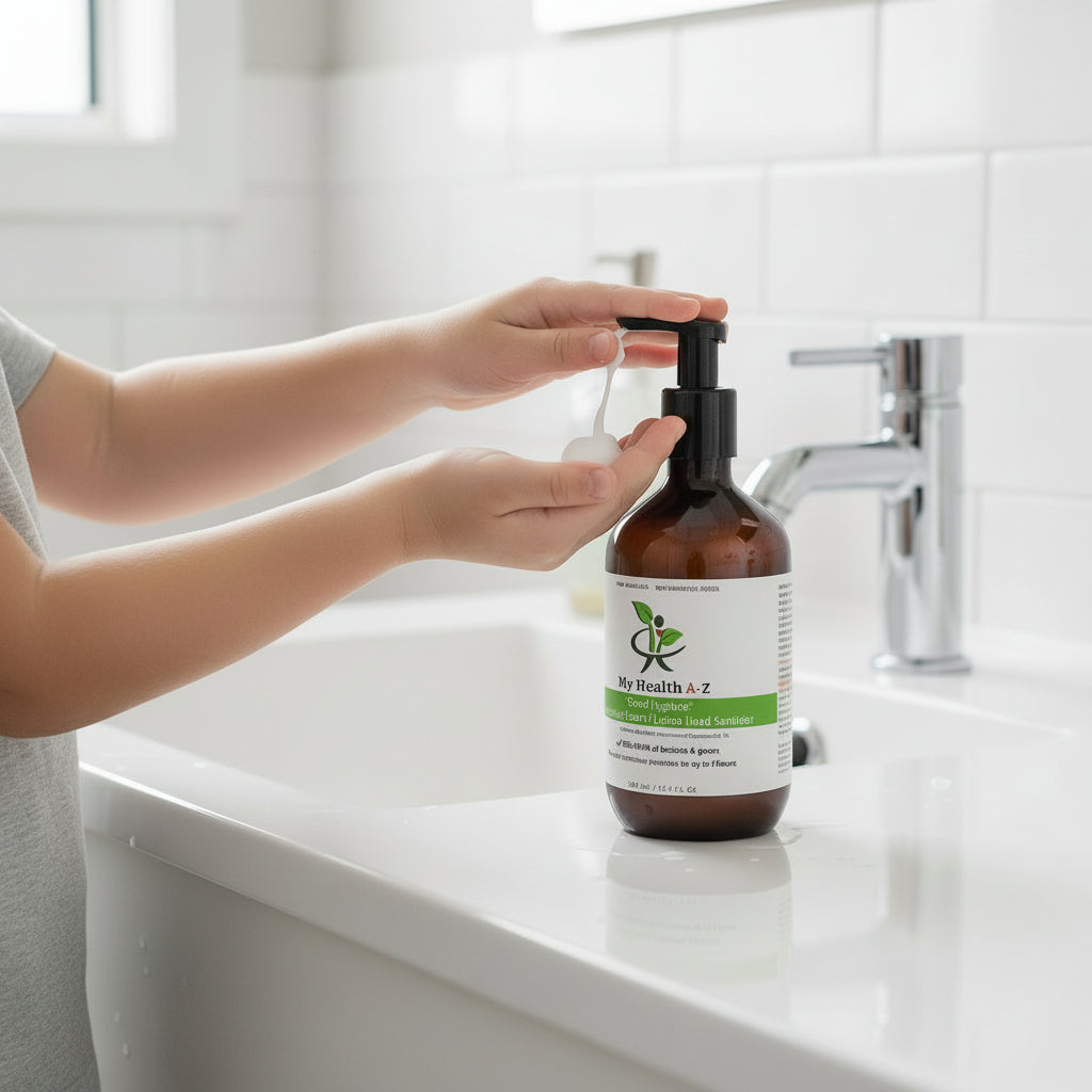 child washing hands with &