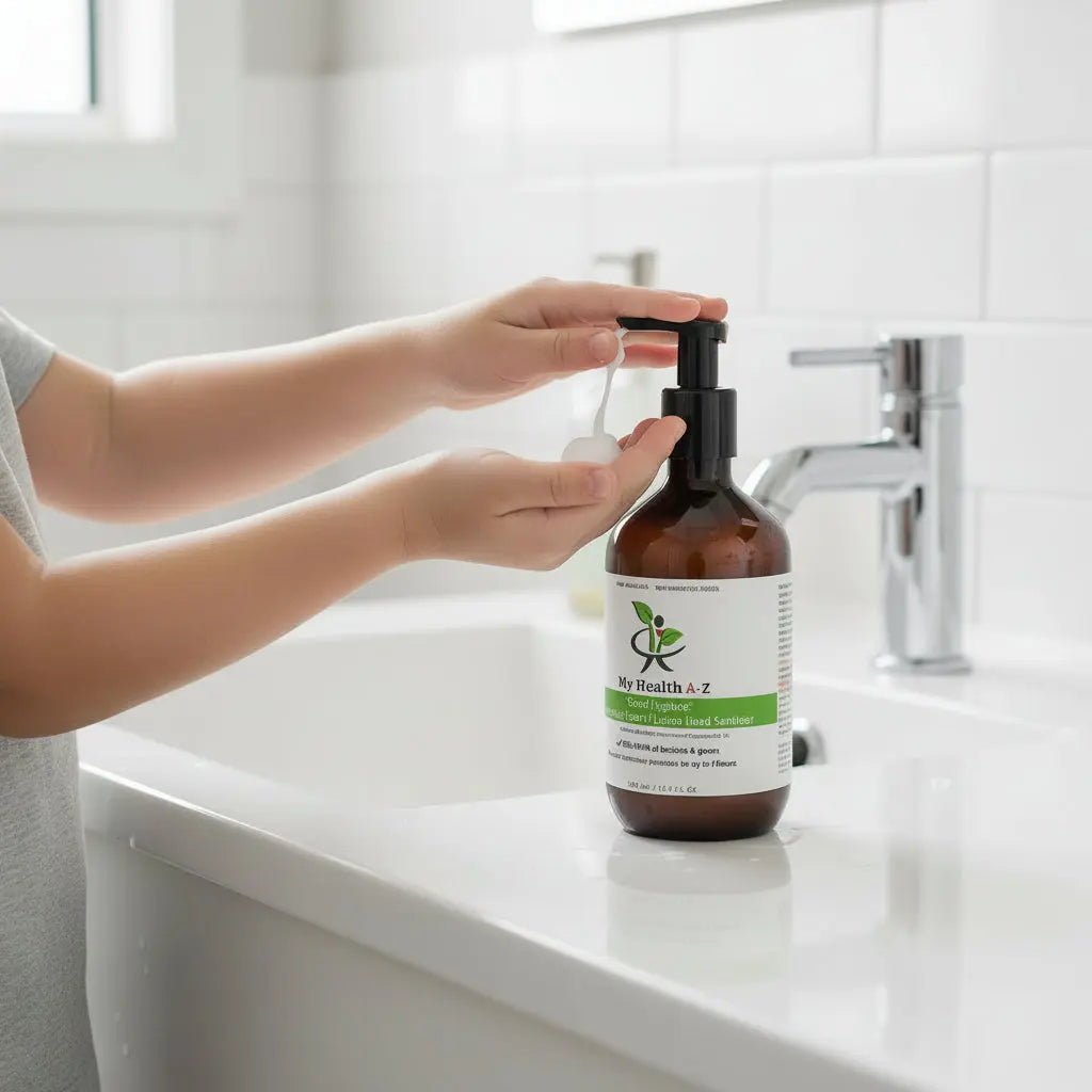 child washing hands with &