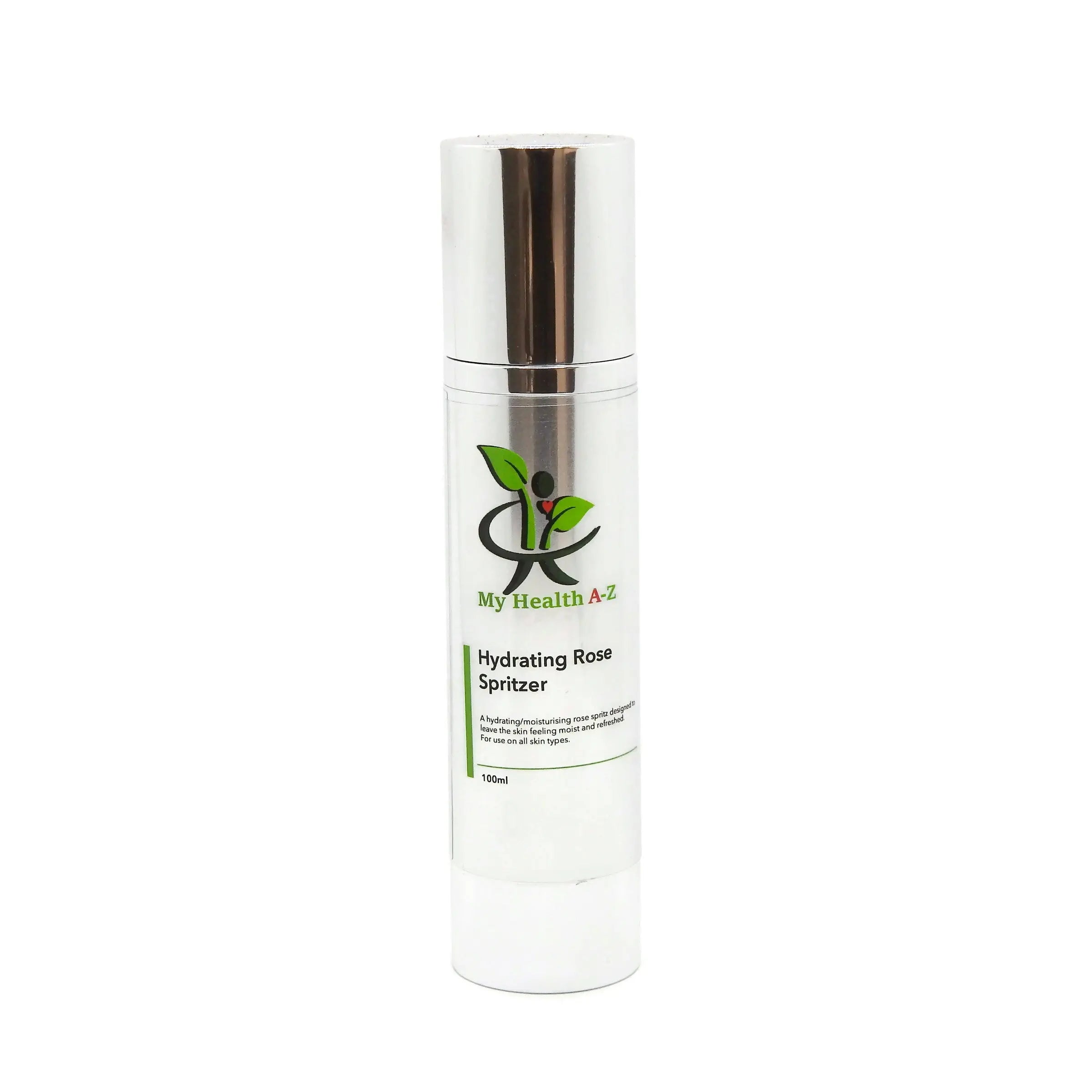 My Health A-Z Hydrating Rose Spritzer 100ml – single bottle hero shot with rose water face mist branding