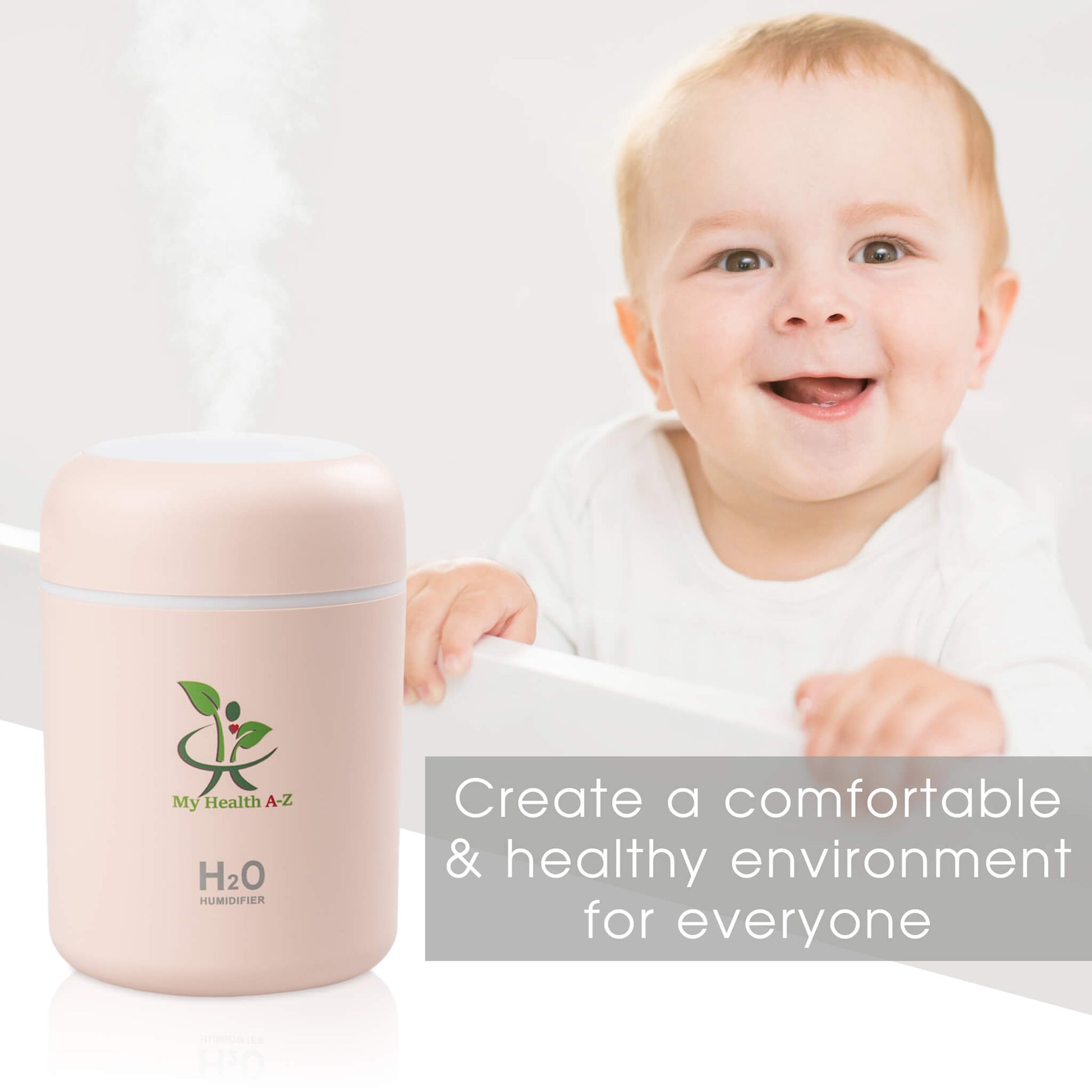 My Health A-z diffuser with smiling baby