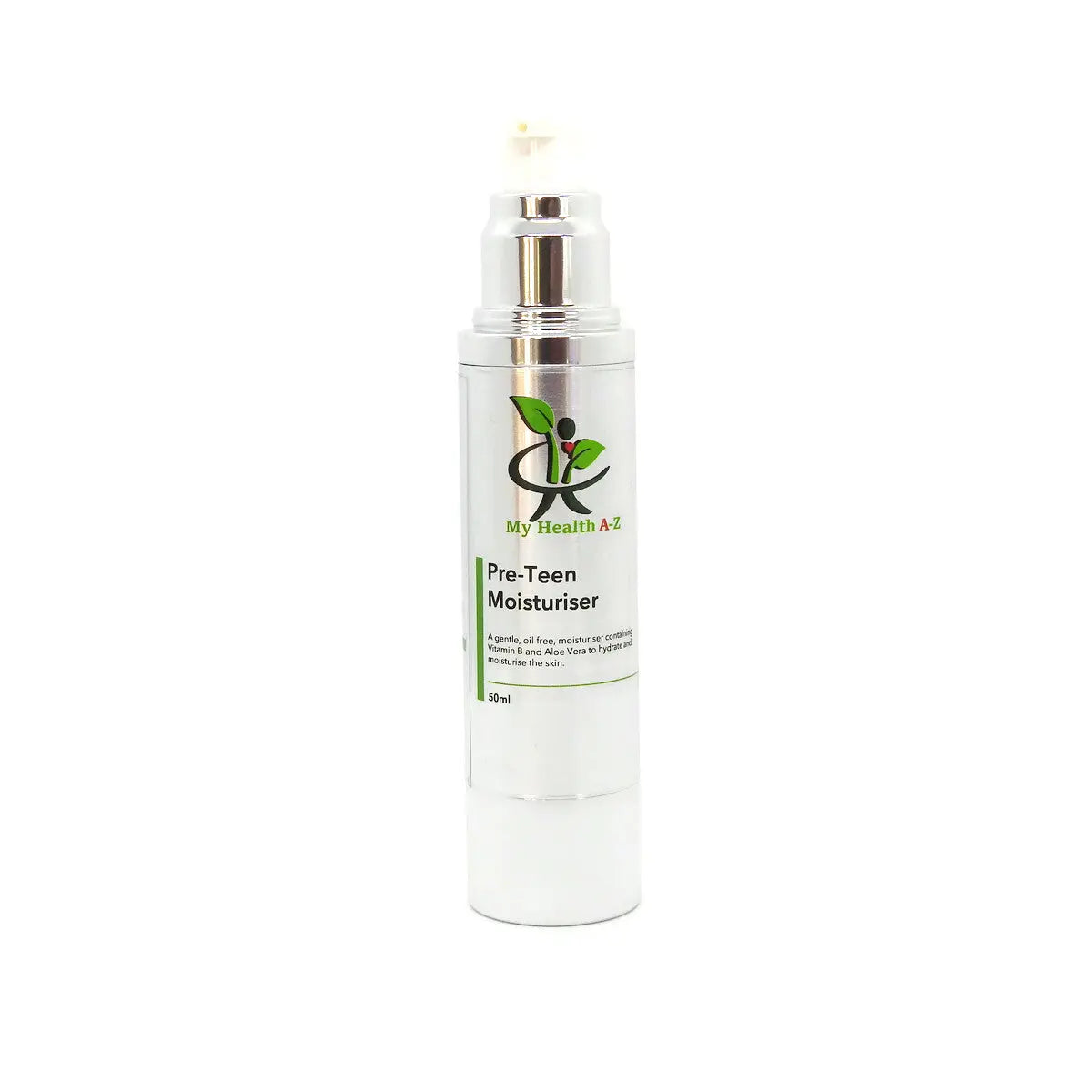 Pre-Teen Moisturiser bottle with branding on a white background