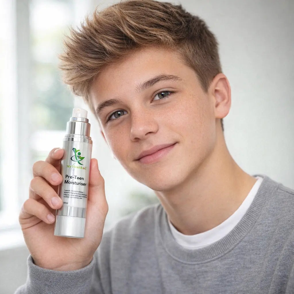 Young person holding My Health A-Z Pre-Teen Moisturiser 50ml – lightweight face moisturiser for tween skin
