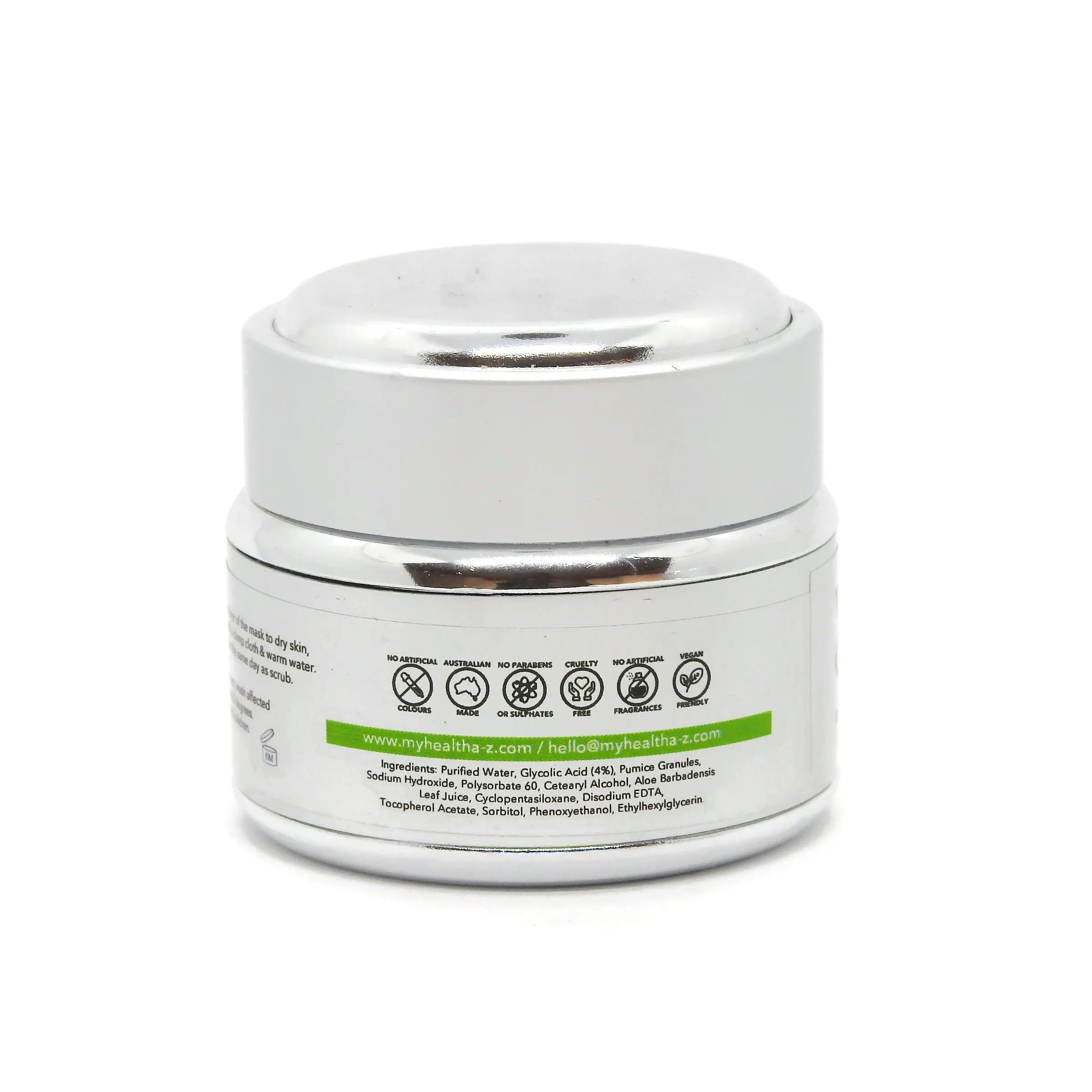 White jar with silver lid on a white background