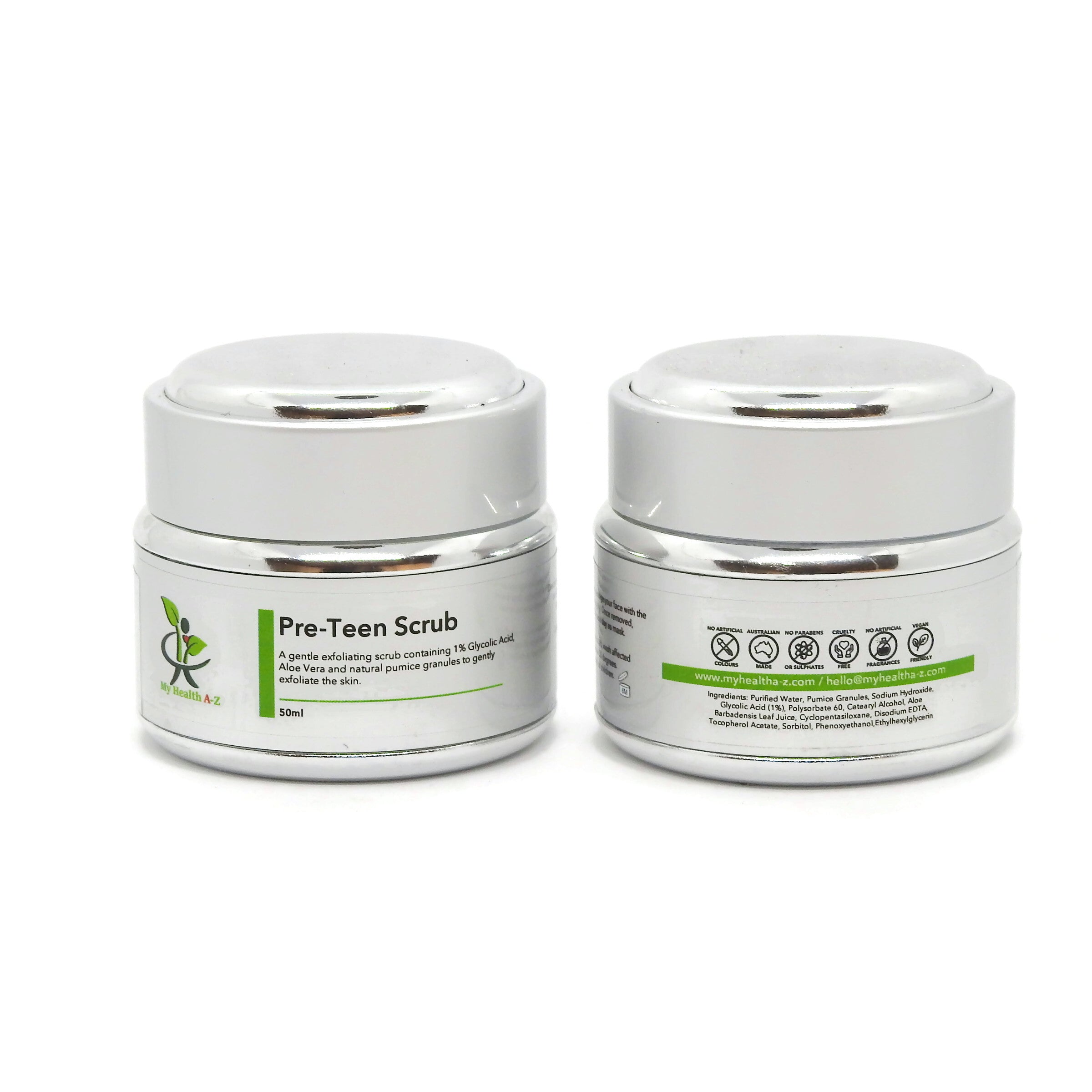 Two jars of Pre-Teen Scrub on a white background