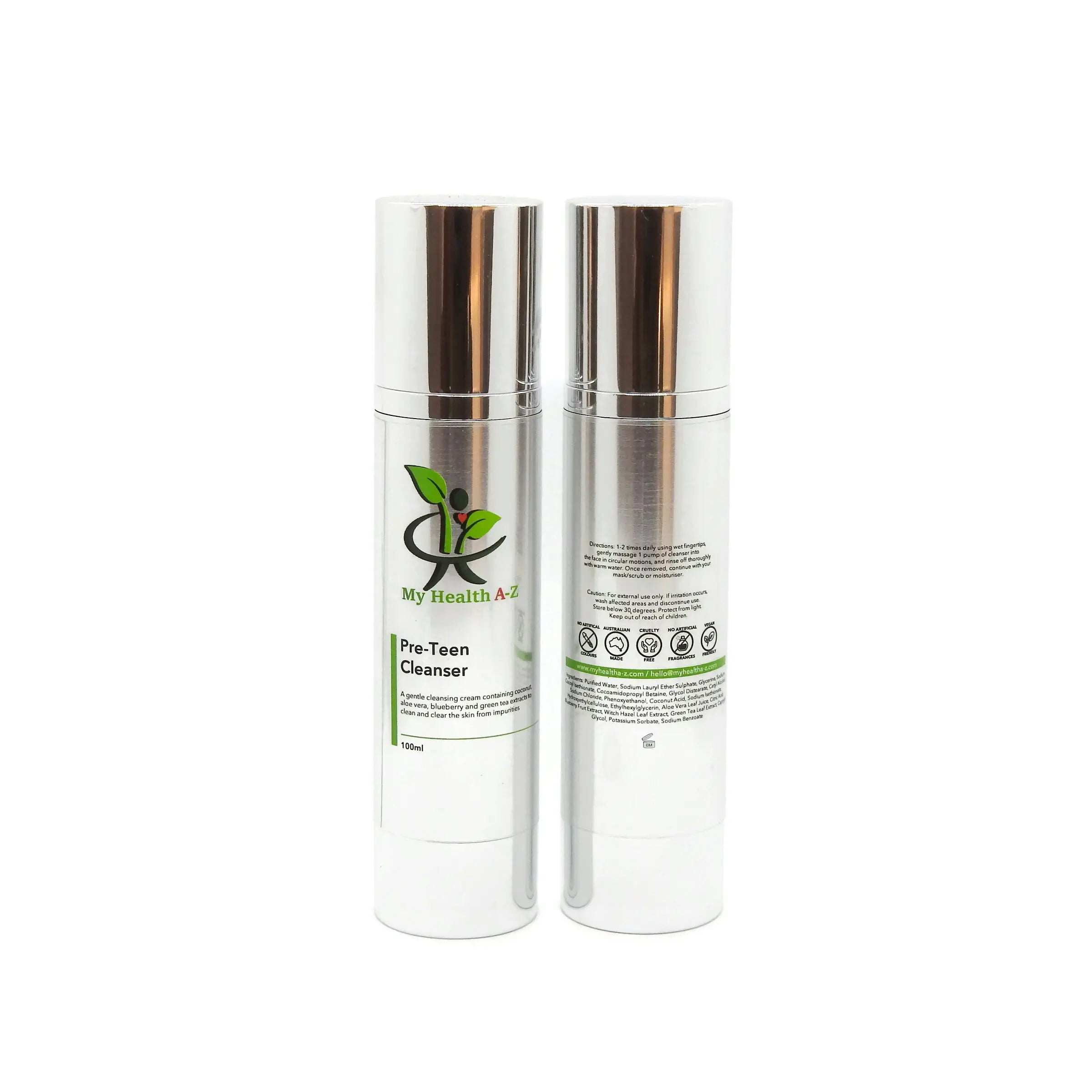 My Health A-Z Pre-Teen Facial Cleanser 100ml – two bottle hero product shot white background