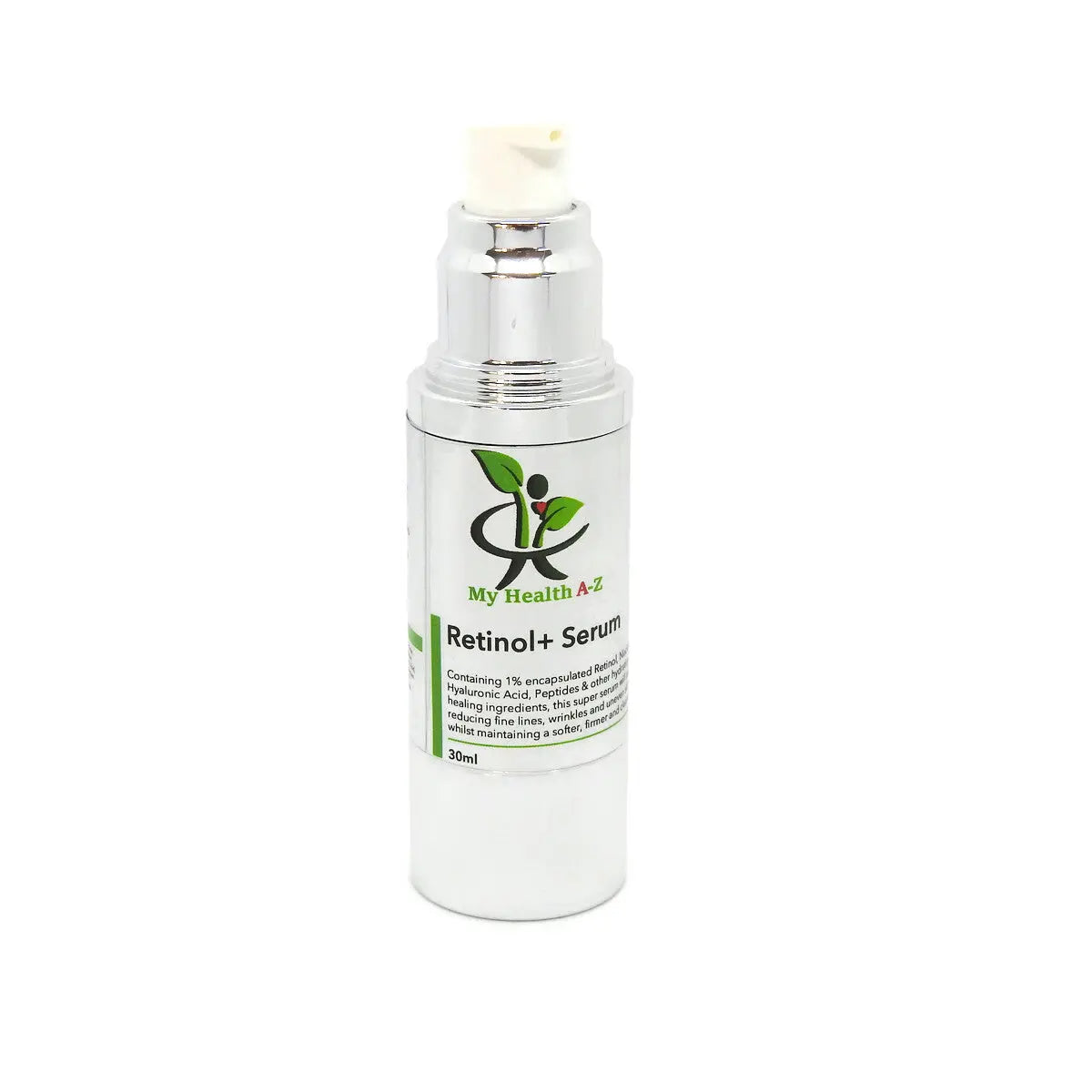 bottles of My Health A-Z Retinol+ Serum on a white background with visible branding on a white background
