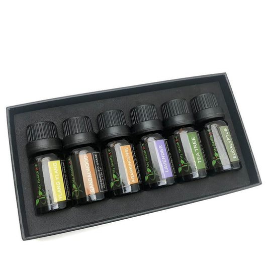 6 essential oils next to each other in a box