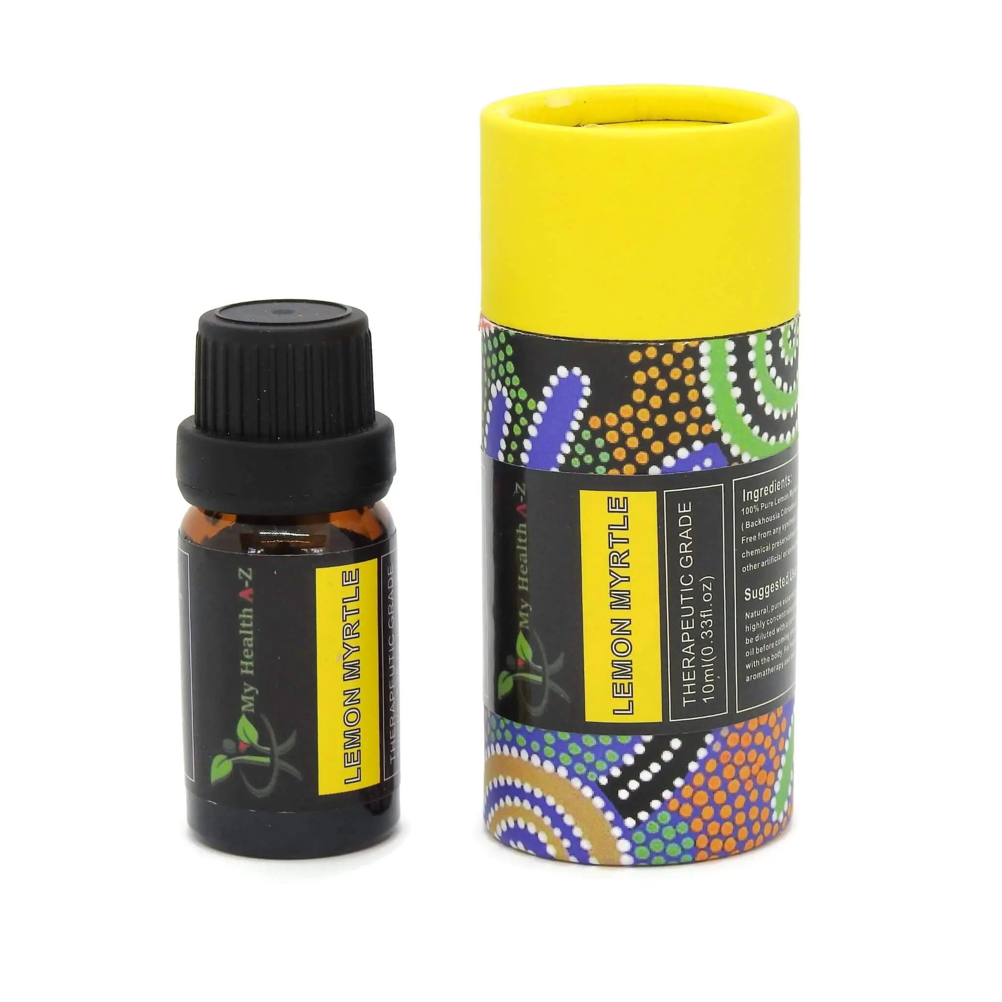 Bottle and colourful cylindrical container of "My Health A-Z&