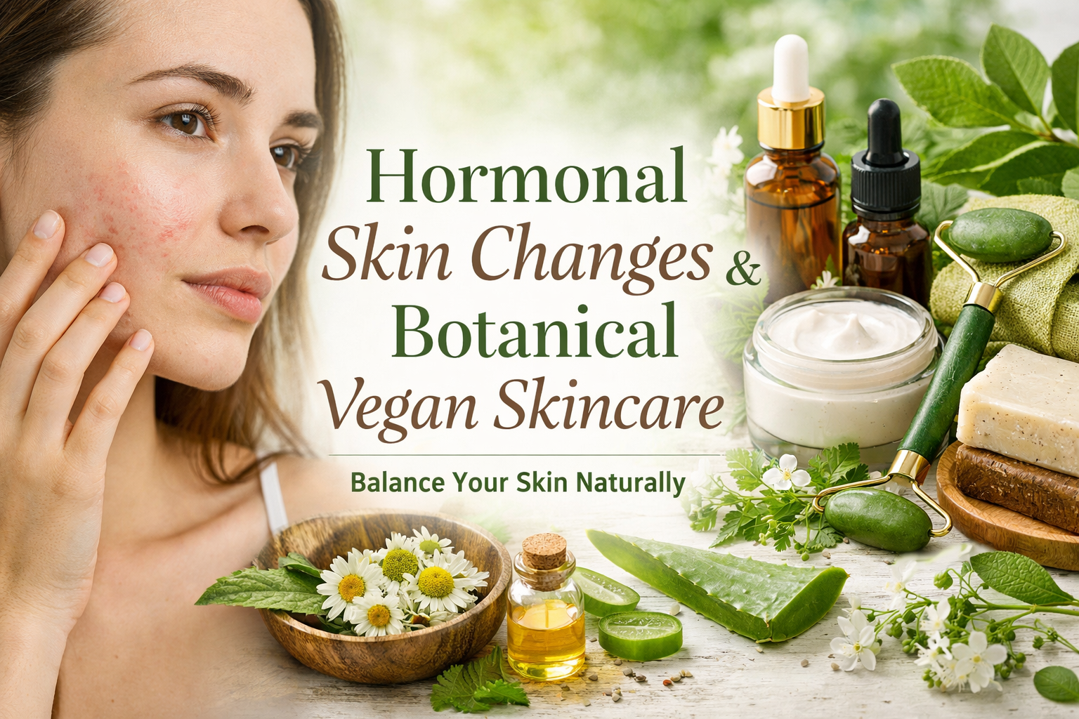Hormonal skin changes with botanical vegan skincare products for natural skin balance