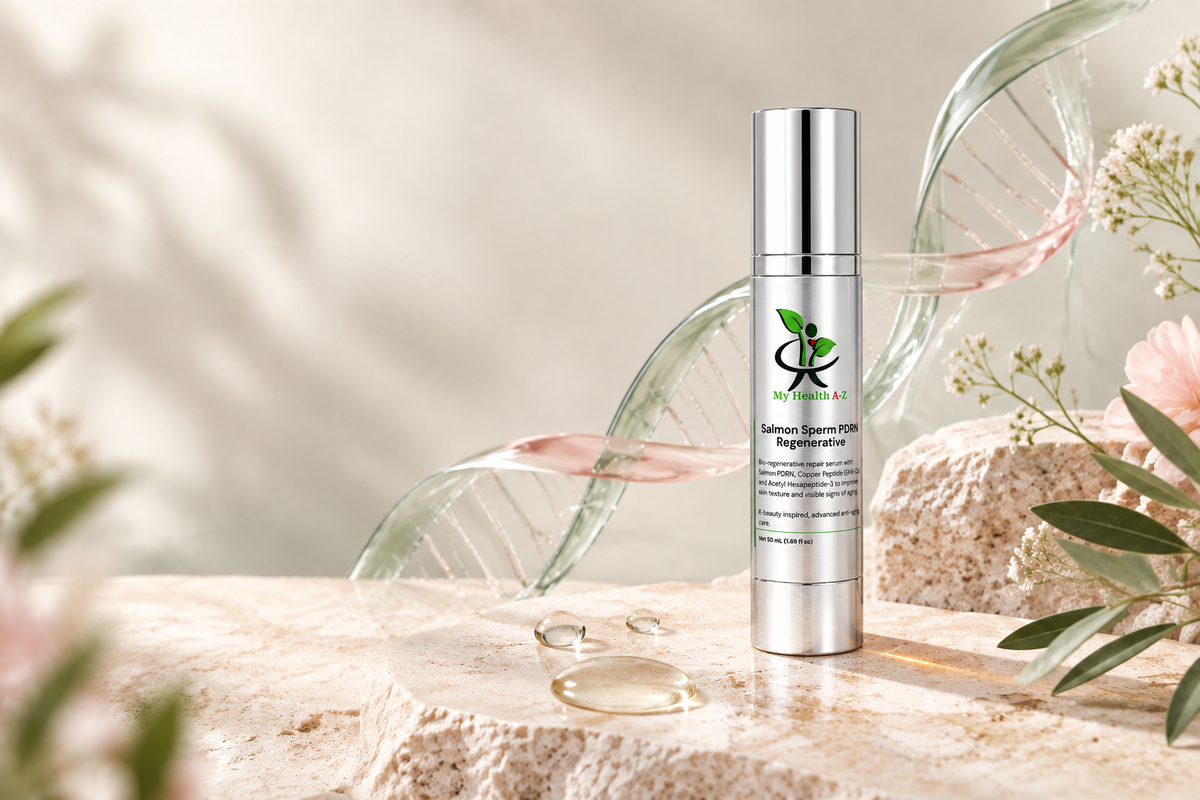 My Health A-Z PDRN serum with the headline ‘PDRN in skincare: what is it?’