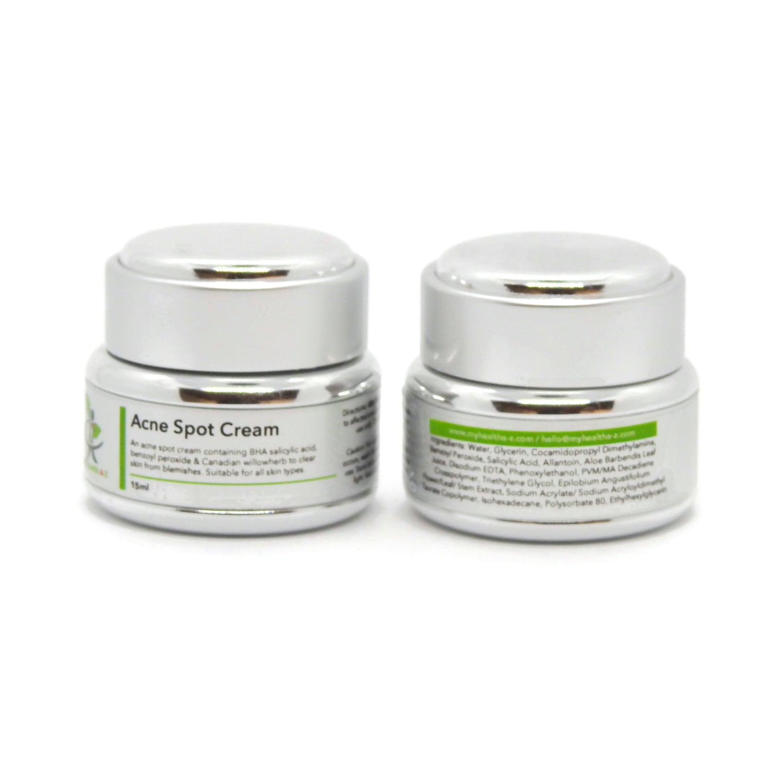 Two jars of Acne Spot Cream on a white background