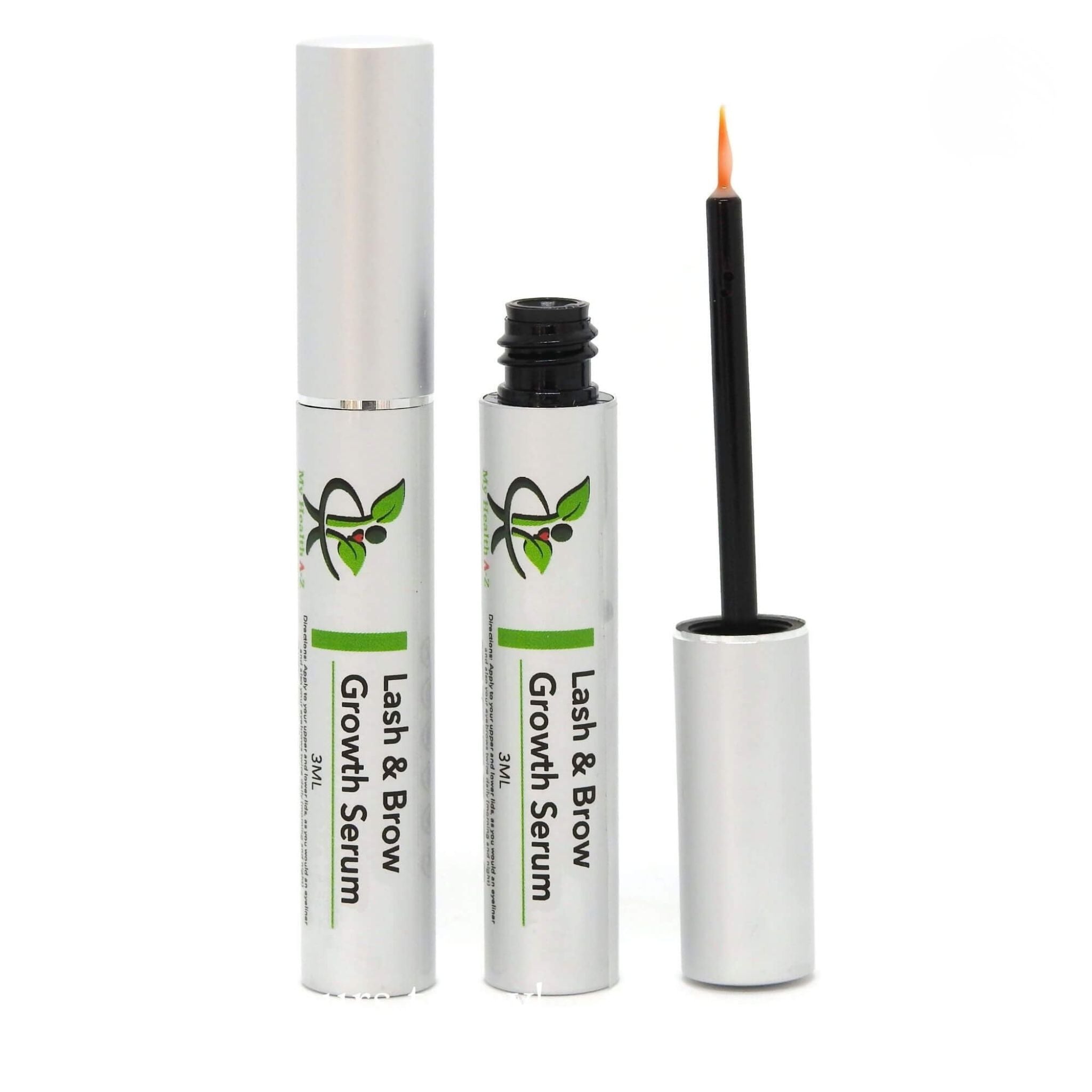 My Health A-Z Lash and brow growth serum with applicator on a white background