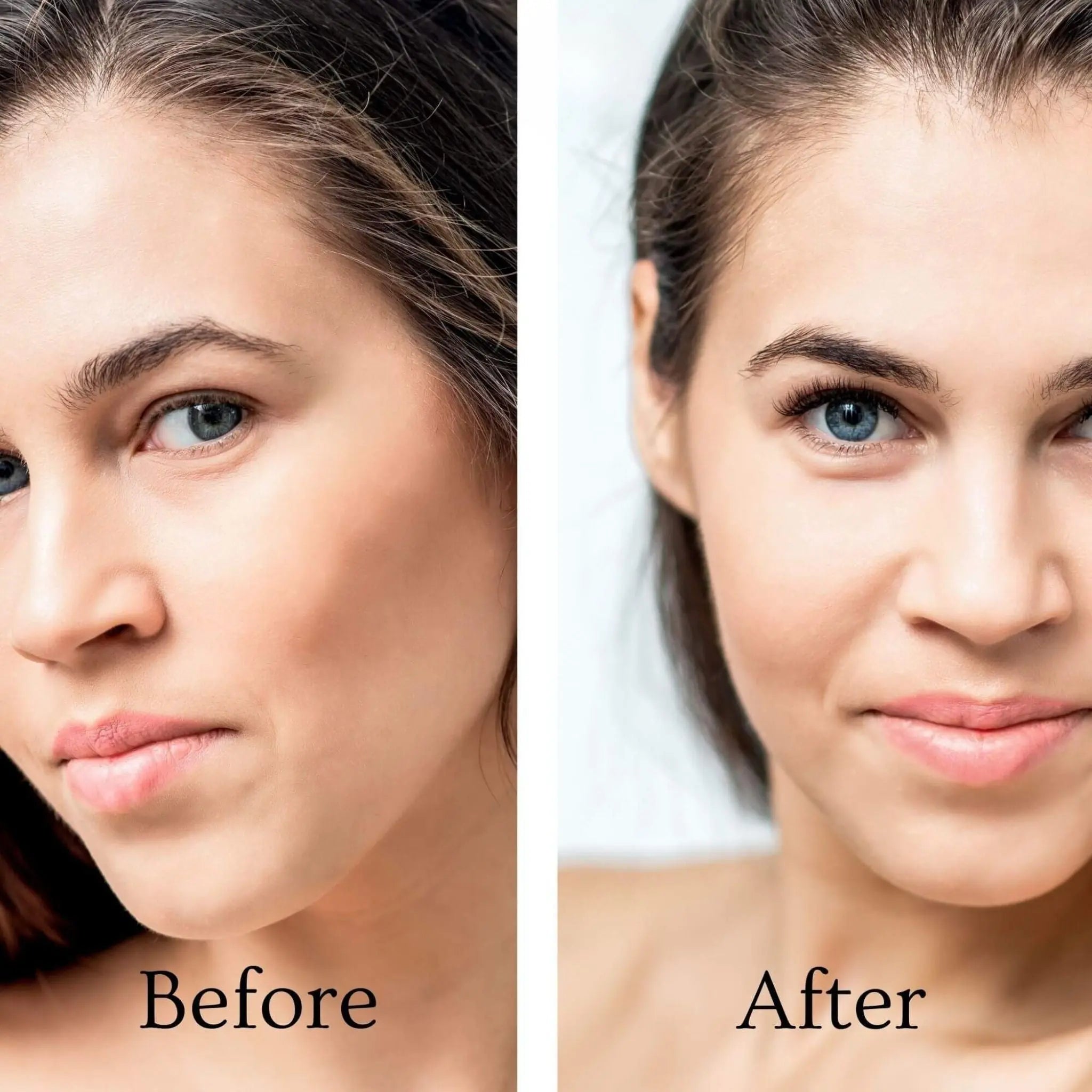 Before and after results using My Health A-Z Botanical Lash and Brow Growth Serum – fuller thicker lashes and brows
