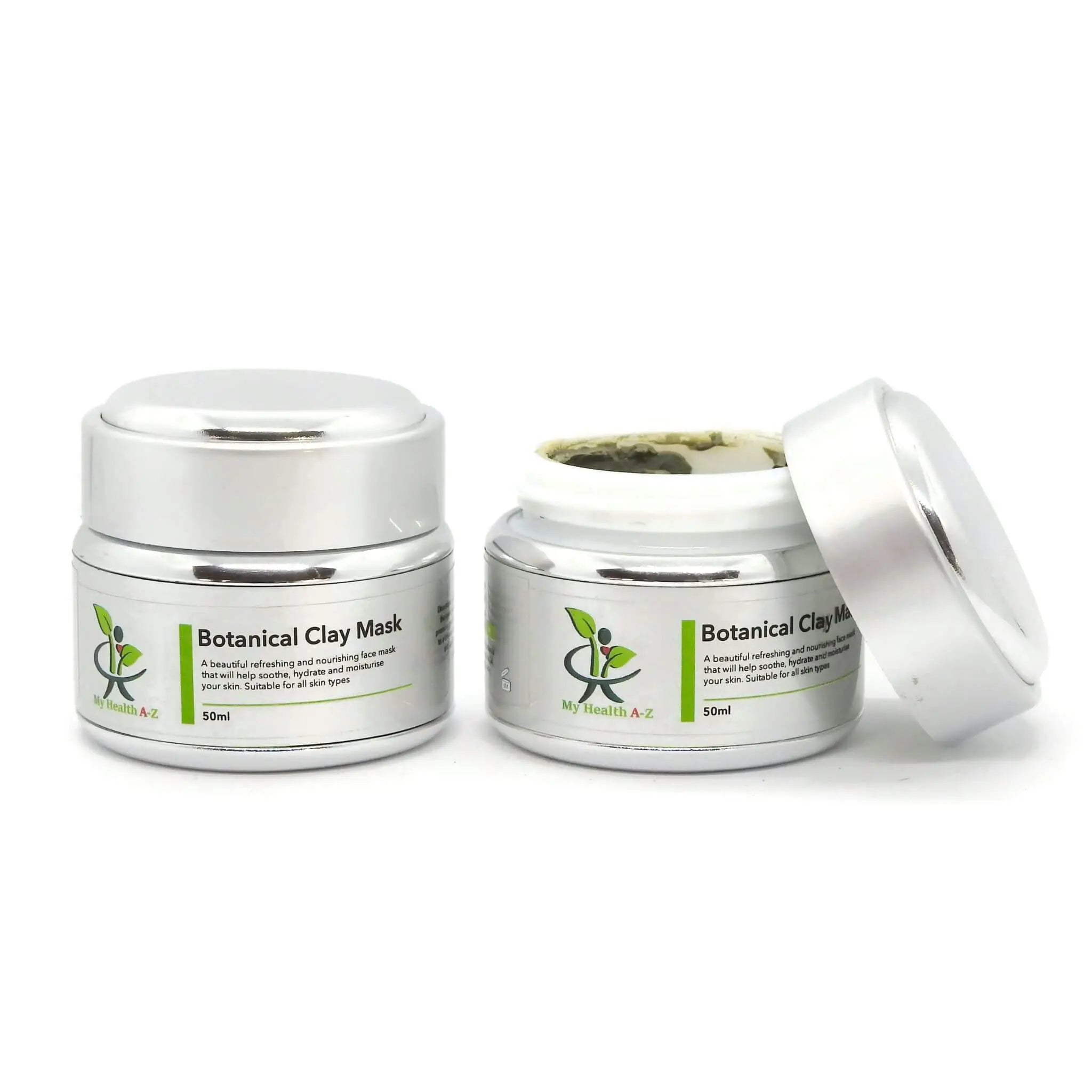 My Health A-Z Botanical Clay Mask Vegan 50ml – two jars hero product shot