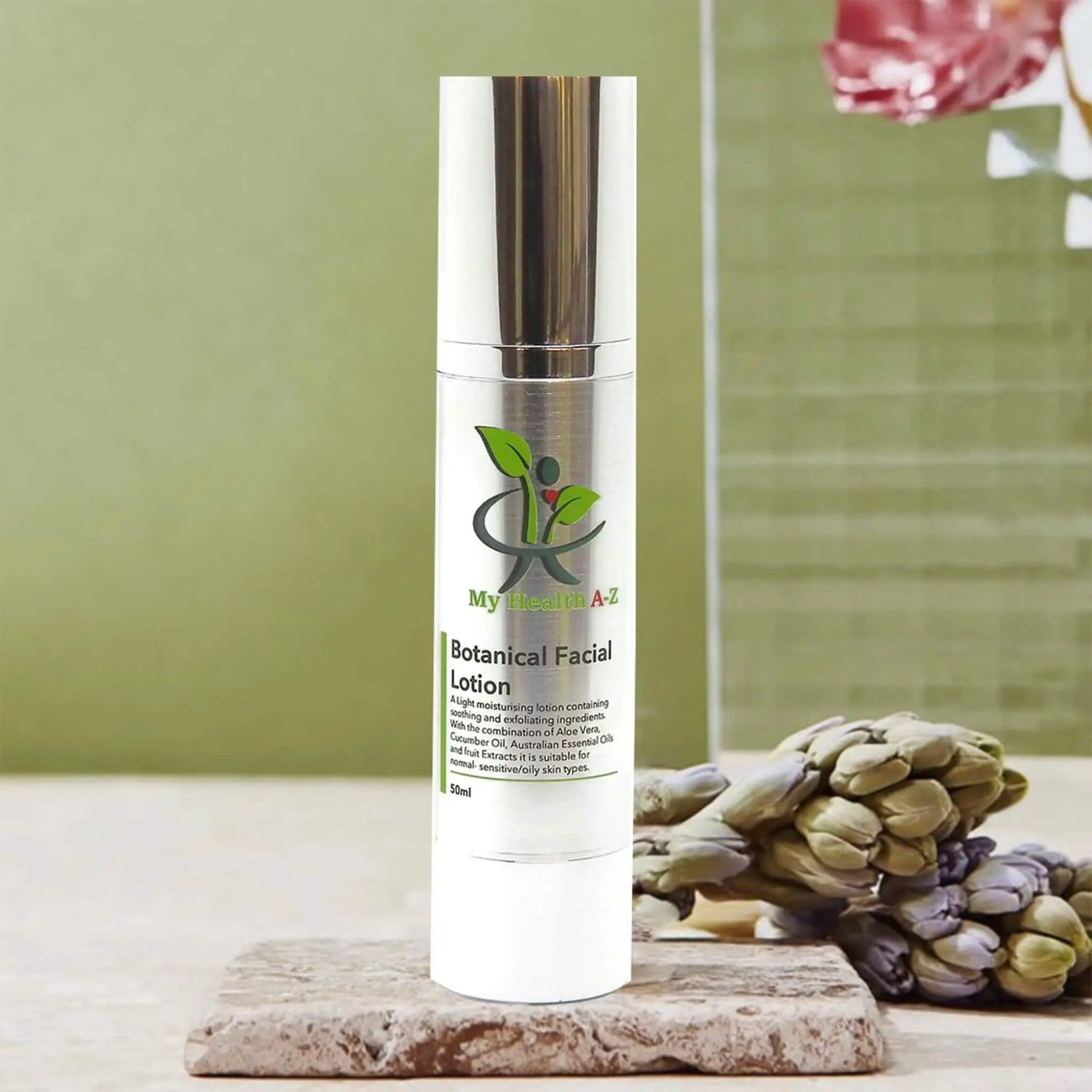 My Health A-Z Botanical Facial Lotion 50ml – natural botanical skincare lifestyle shot