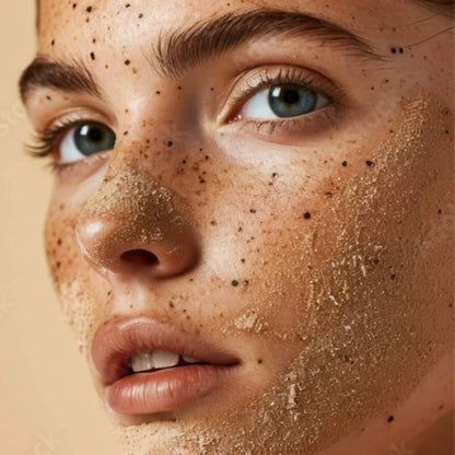 Close-up of person applying My Health A-Z Botanical Facial Scrub – vegan exfoliating scrub for smooth skin