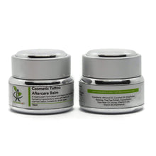 Load image into Gallery viewer, two jars of cosmetic tattoo aftercare balm front and rear view
