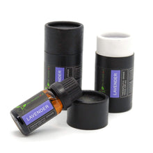 Load image into Gallery viewer, 10ml lavender essential oil with label in front of a cylinder and one cylinder with open lid
