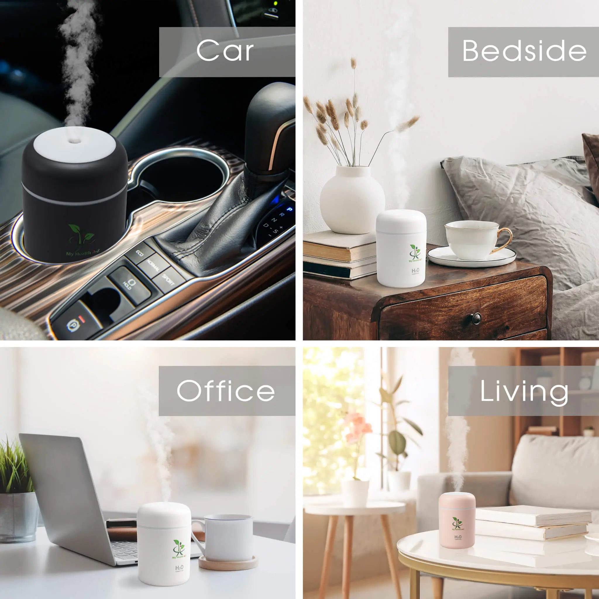 My Health A-Z Portable USB Diffuser in use – car bedroom office and living room aromatherapy humidifier