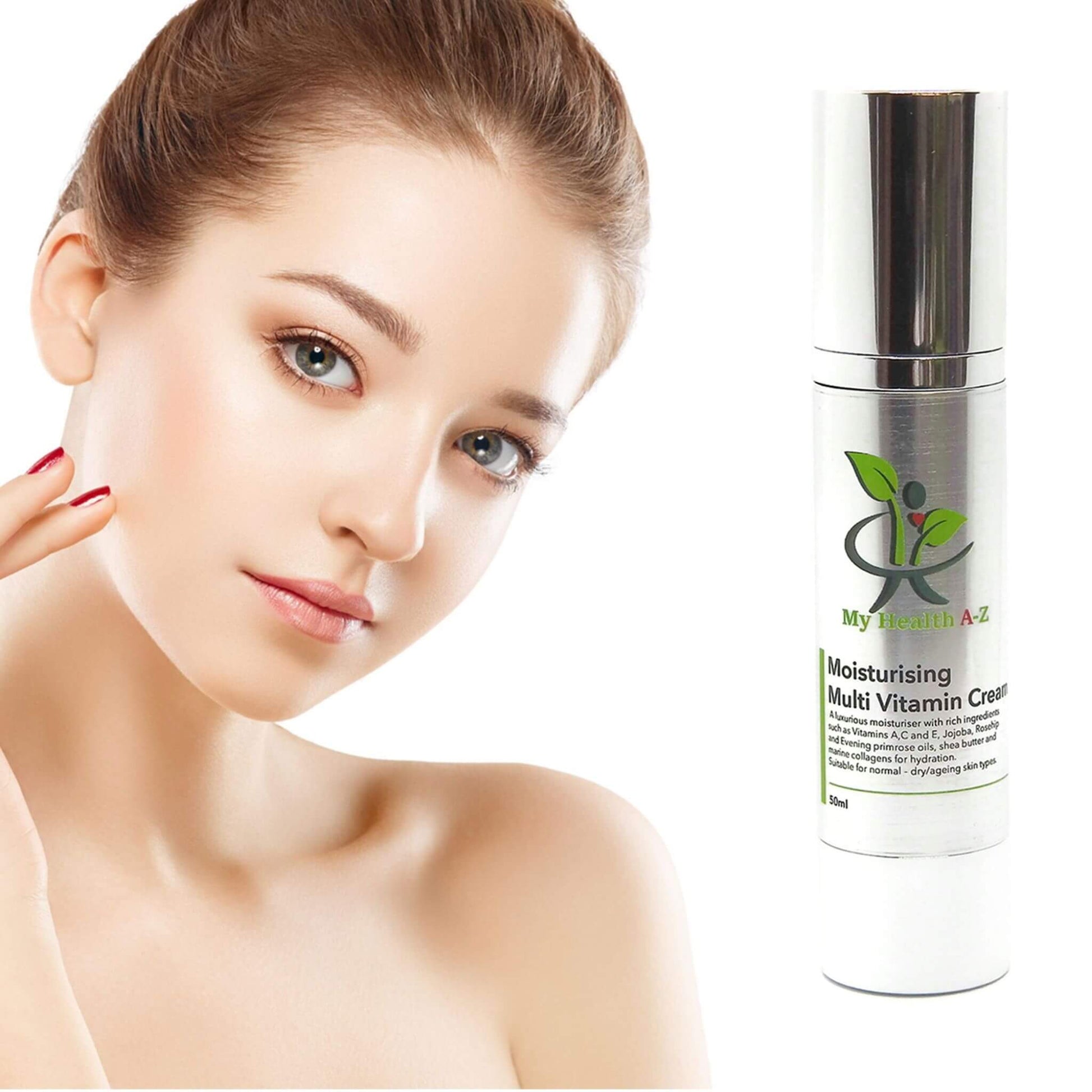 beautiful woman on the left and on the right  Moisturising Multi-Vitamin Cream (50ml)