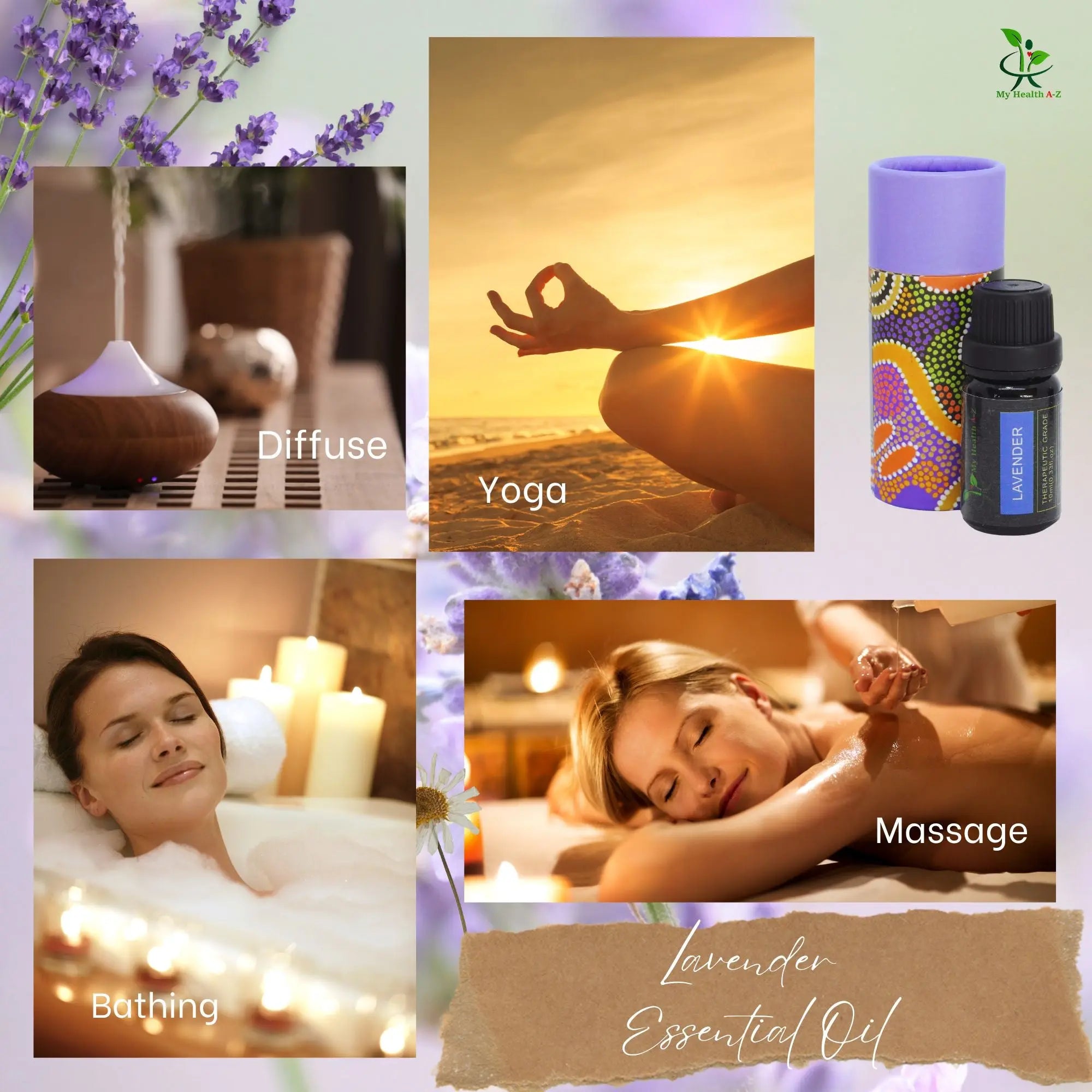 My Health A-Z Lavender Essential Oil relaxation uses – diffuser aromatherapy and wellness lifestyle