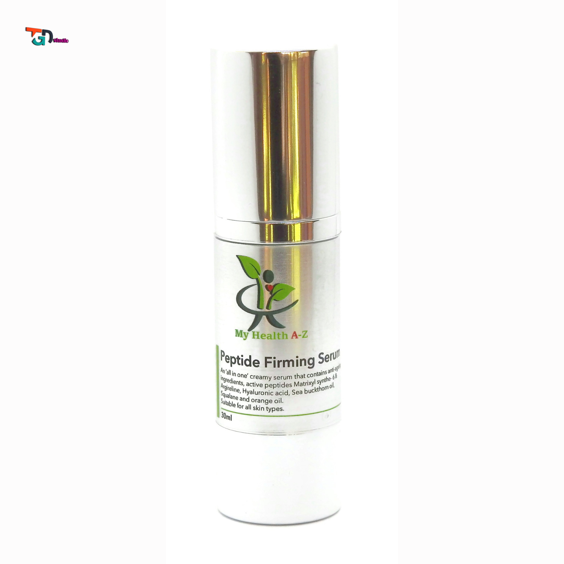 'My Health A-Z' Peptide Firming Serum bottle with brand logo on a white background