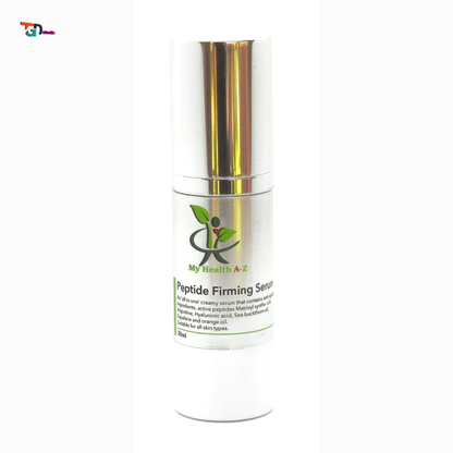 'My Health A-Z' Peptide Firming Serum bottle with brand logo on a white background
