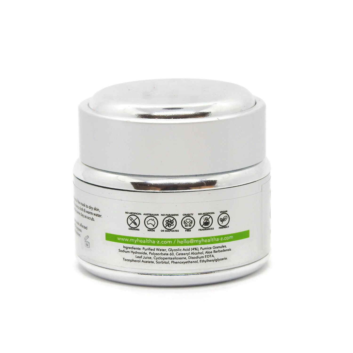 White jar with silver lid on a white background