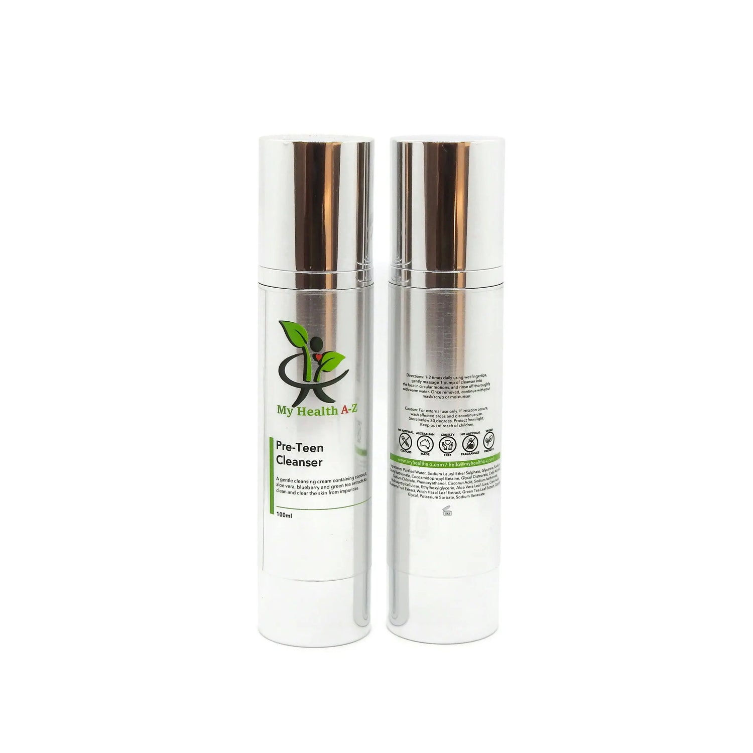 My Health A-Z Pre-Teen Facial Cleanser 100ml – two bottle hero product shot white background