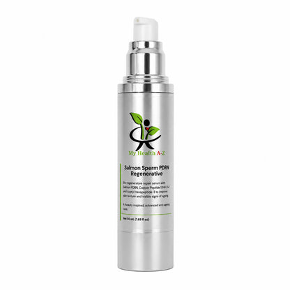 My Health A-Z Salmon Sperm PDRN Regenerative serum — 50ml silver airless pump bottle with Copper Peptide GHK-Cu and Acetyl Hexapeptide-3, K-beauty inspired anti-ageing skincare