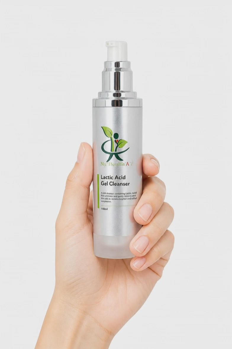 Woman Holding Lactic Acid Gel Cleanser in her hand