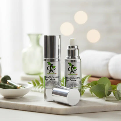 My Health A-Z Skin Tightening Eye Cream 30ml in spa setting – premium anti-ageing eye treatment Australia